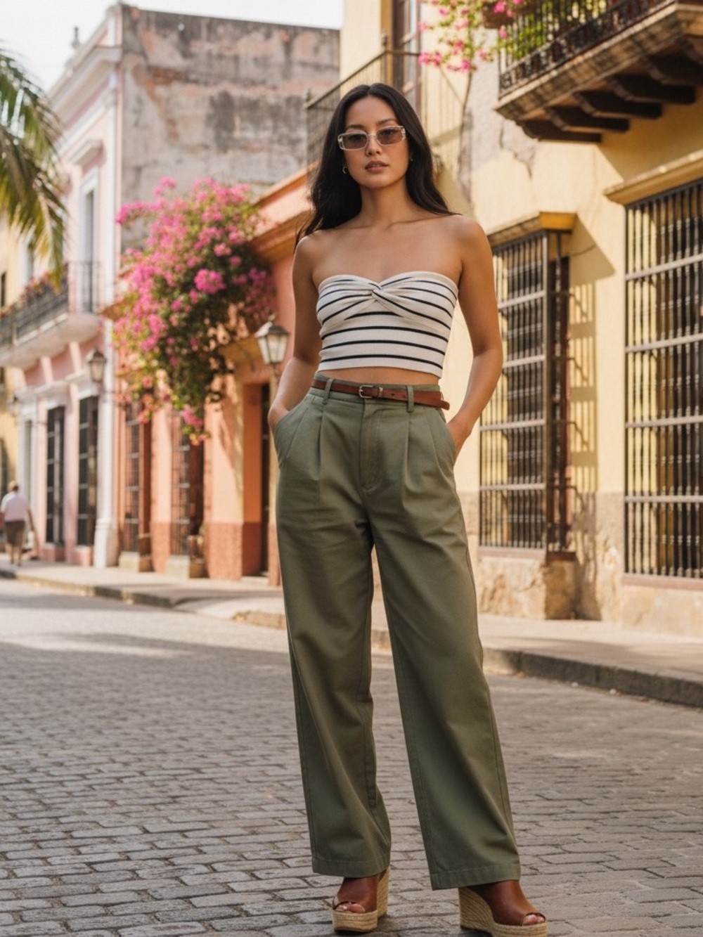 Altar’d State contemporary Elegant Stripped Ribbed Twisted white Tube Top